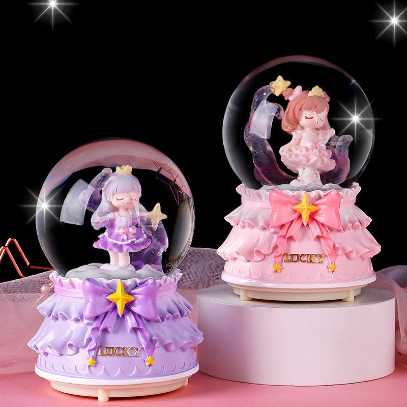 Boîte à musique boule de cristal Cœur de fille Artisanat Décoration de bureau Maison Bureau Décoration de Noël Anniversaire Mariage Boîte à musique Décoration Cadeau