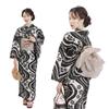 Yukata Set of One Size Fits Sakura Ryusui x Heiko Obi in [Fuuka] Women's 2, Adults, Most, (Black) (Made Japan/Sand Beige)