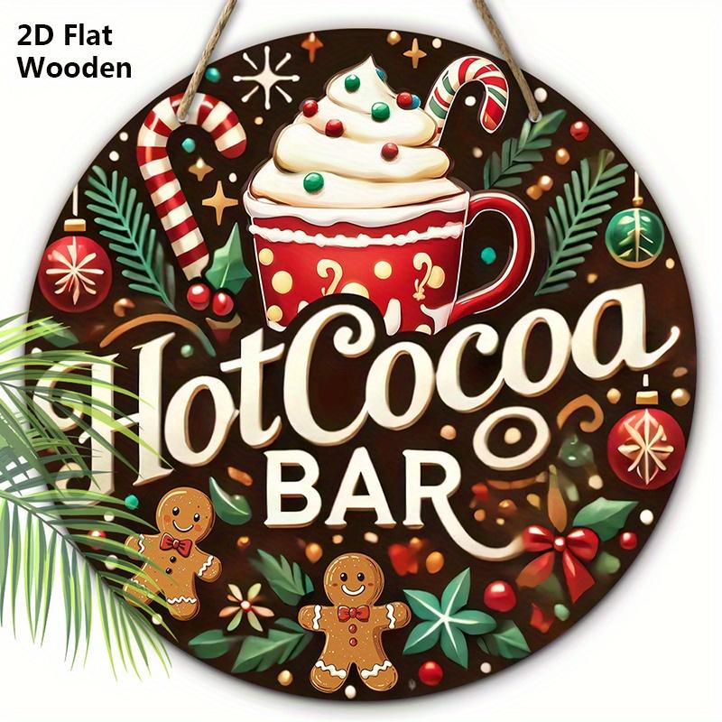 

Rustic Christmas Wooden Sign with Hot Cocoa - Navidad Round Sign for Front Door, Wall Hanging Decor - Ideal Christmas Ornament 20cm/7.87in