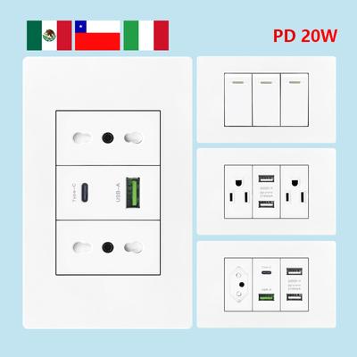 Italien Chile Mexiko USB Smart Typ-c 20W Schnelllade-Wandsteckdose Stecker, Brasilien Elektrischer Lichtschalter Universal-USB-C-Steckdose