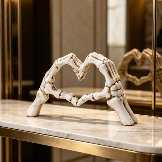Halloween Herz Hände Skulptur Skelett Handgeste Schreibtisch Harz Figur Herzform Liebe Ornament für Wohnzimmer Regal Couchtisch Mittelstück