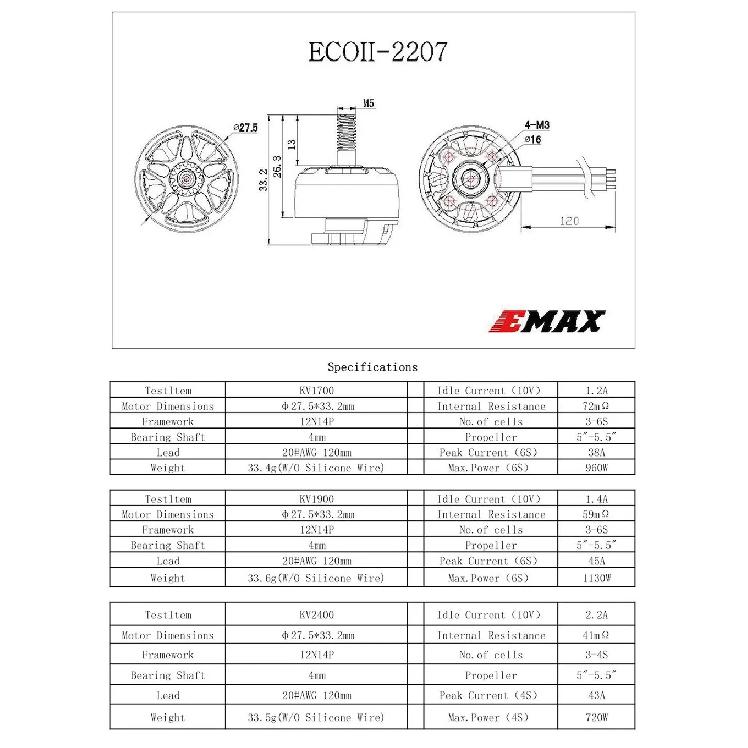 EMAX ECOII 2807 1300/1700/1500KV or ECOII 2207 1700/1900/2400KV Outrunner Brushless Motor for RC FPV Drone Quadcopter DIY Parts