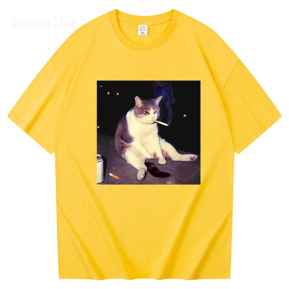 Vintage Cigarette Kitten Funny Smoking Cat Meme Stupid Brainrot Graphic T-Shirt Men Women Fashion T-shirts Cotton T Shirt