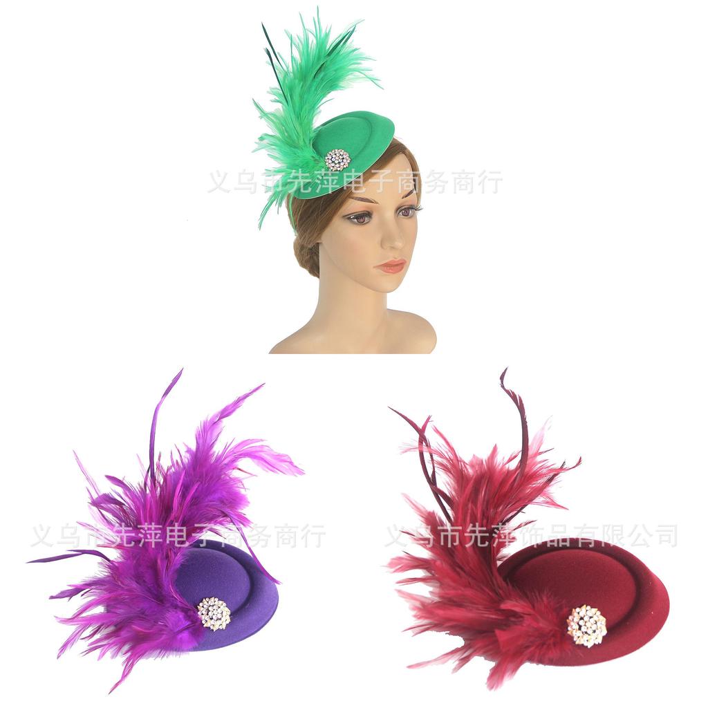 Vintage Bridal Hat With Feather Decor For Wedding And Cosplay