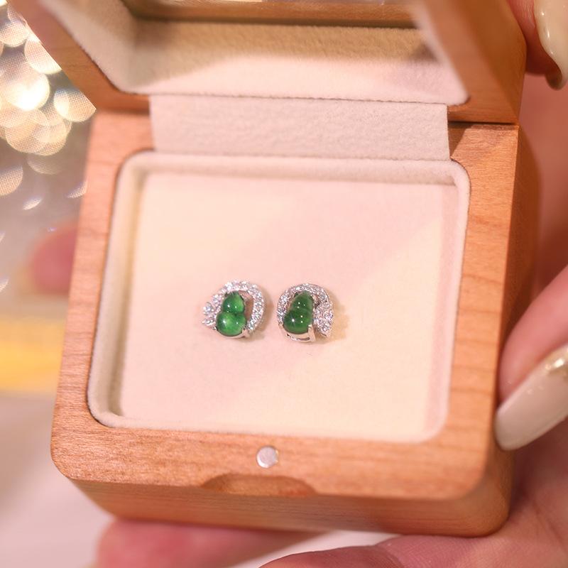 Neue chinesische Retro-Stil Fulu-Kürbis Ohrstecker Sterling Silber s925 Silber eingelegt mit natürlichem gefährlichem Material Jadeit Ohrringe Geschenk