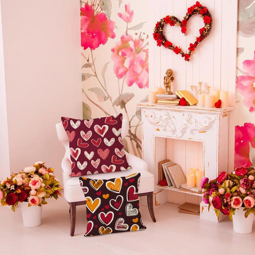 Valentine's Day Couple Love Sofa Pillow Cover Home Decoration Pillow Cover Linen Printed Cushion Cover