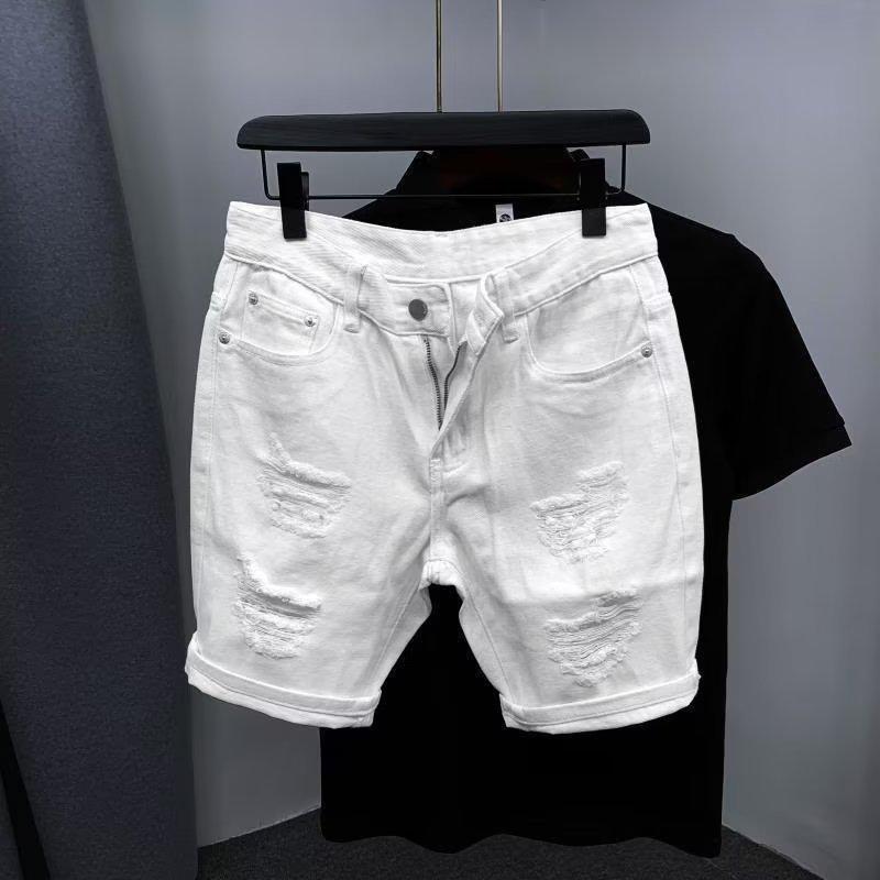 Men's Trendy Ripped Solid Color Slim Denim Shorts