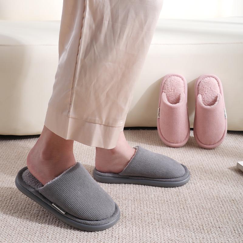 2024 Thick-Soled Plush Cotton Slippers: Non-Slip Warm Indoor Footwear for Men & Women
