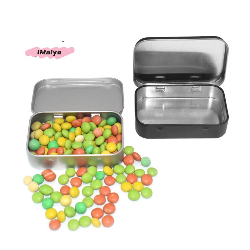 M-1Pc Metal Rectangular Empty Mini Tin Box Tinplate Push Candy Pill Cases Money Coin Jar Hinged Containers Organizer Storage Box