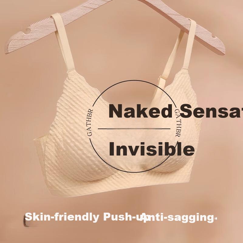 XUEXIMAN Wheat Ear Lace Camisole Bra for Women, Thin Latex Seamless Wireless Push-Up Bra for Small Breasts, Side Support, Breathable Brassiere
