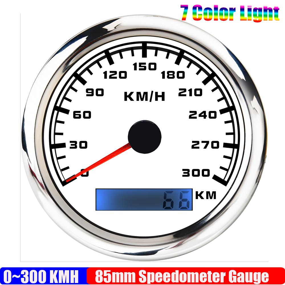 ZMFJH 30KMH-300KMH 85mm Analog Pulse Speedometer Gauge 7 Color Light Speed Meter Pulse Signal Speedometer Car Boat Yacht 12V24V