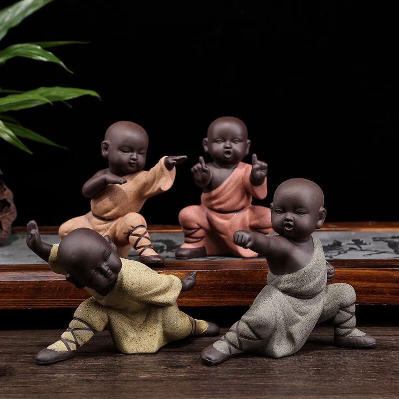 Zisha Ceramic Little Monk Kung Fu Kid Tea Pet Ornament