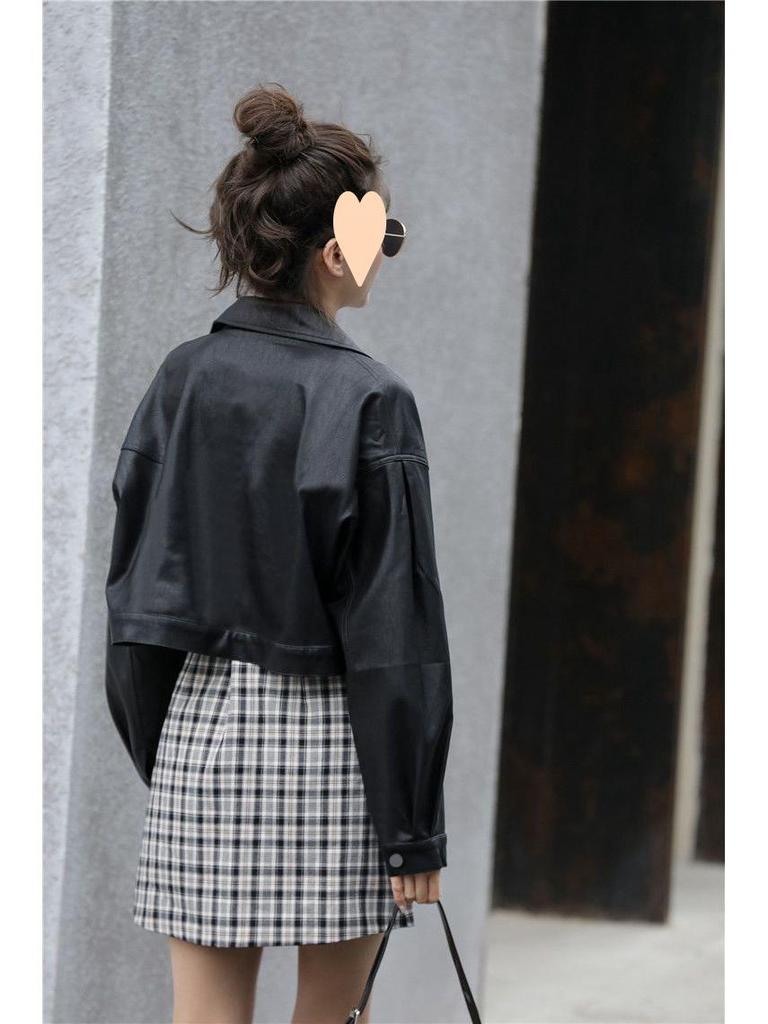 Women's Retro Loose-Fit Leather Motorcycle Jacket - Short Style 2025 for Spring & Autumn, Korean Version