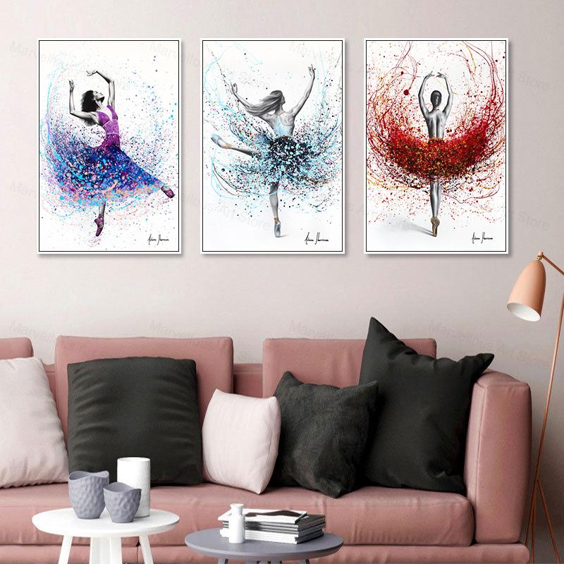 Beautiful Ballet Dancer Canvas Poster Prints Abstract Butterfly Flower Watercolor Canvas Painting Wall Art Pictures Home Decor