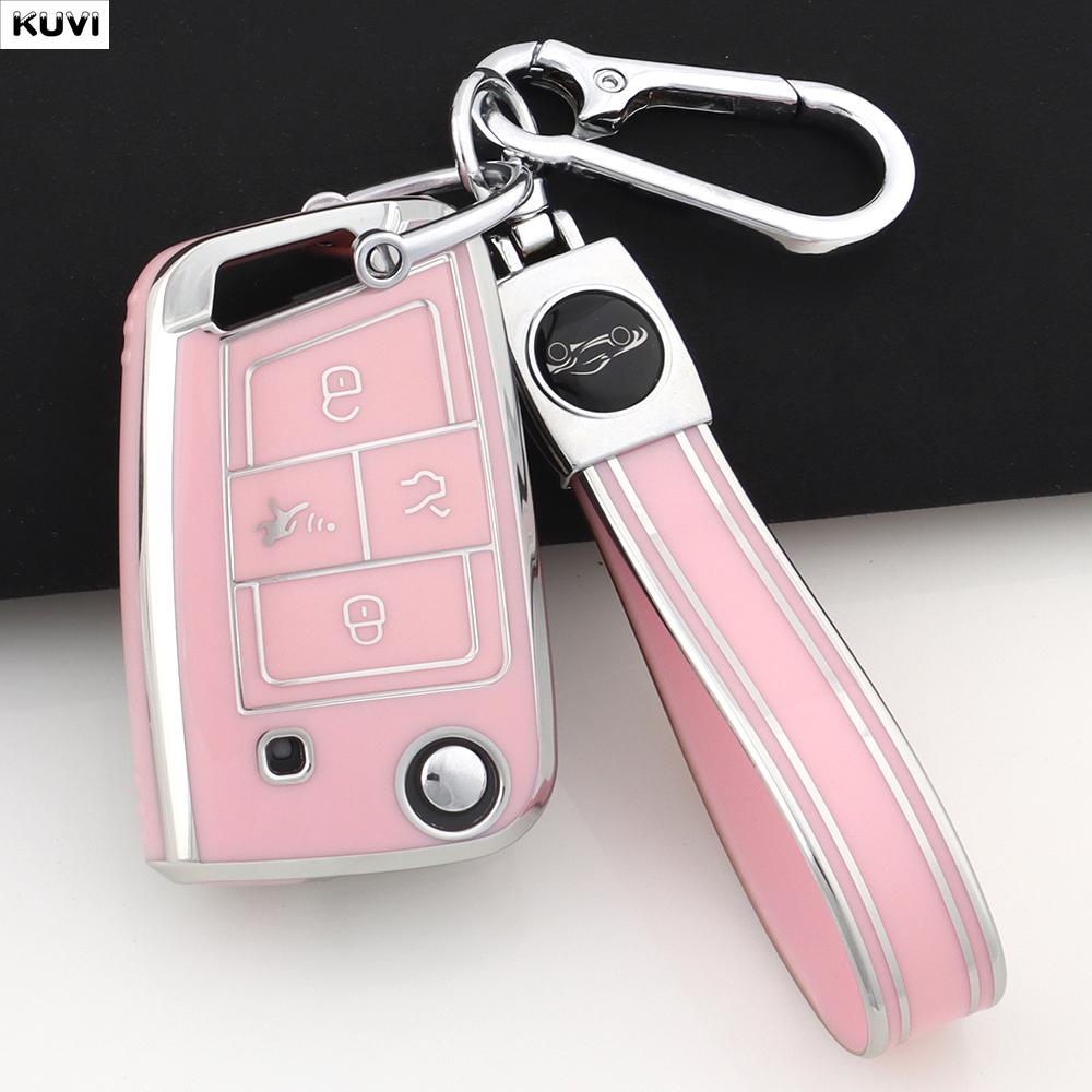 Soft TPU Car Key Case Cover For 3 4 Buttons VW Volkswagen Golf 7 MK7 Tiguan MK2 For SEAT Ateca Leon FR 2 Ibiza For Skoda Octavia