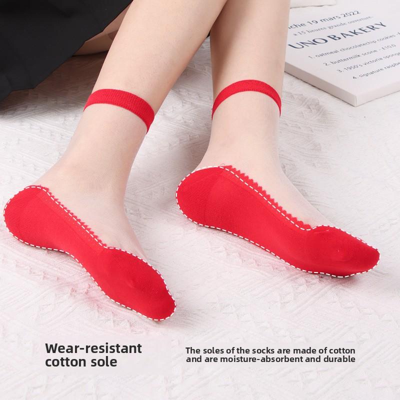 5 Pairs of Women's Summer New Solid Color Crystal Socks