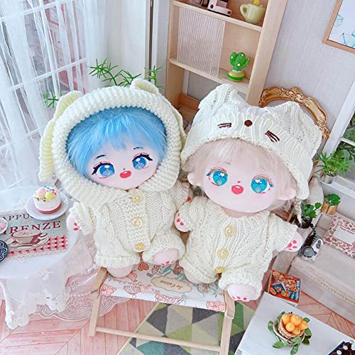 niannyyhouse 20cm Plush Clothes Kitten Hat White Wool Jumpsuit Cotton Doll Clothes Dress-Up (B)