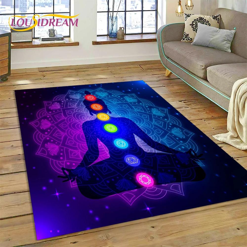 3D Yoga Meditation Rainbow 7 Chakra Carpet Rug for Bedroom Living Room Home Sofa Decoration,Children Game Large Decor Floor Mat