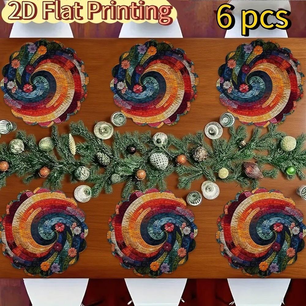 35cm Floral Print Linen Placemats 2D Printed Coaster Table Mats Bohemian Style Placemats Kitchen