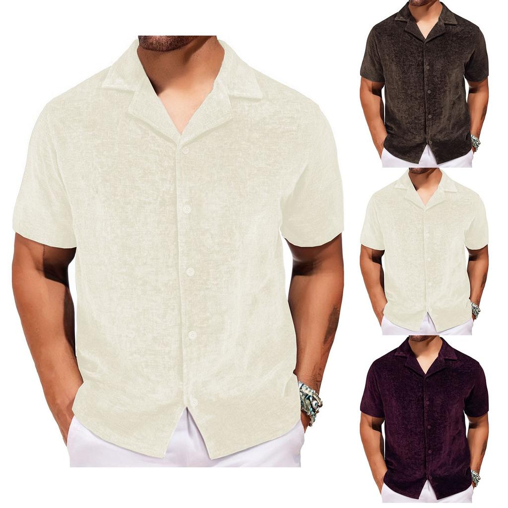 Men's Summer Loose Trend Short Sleeve Shirt Cuban Collar Short Sleeve Shirt
