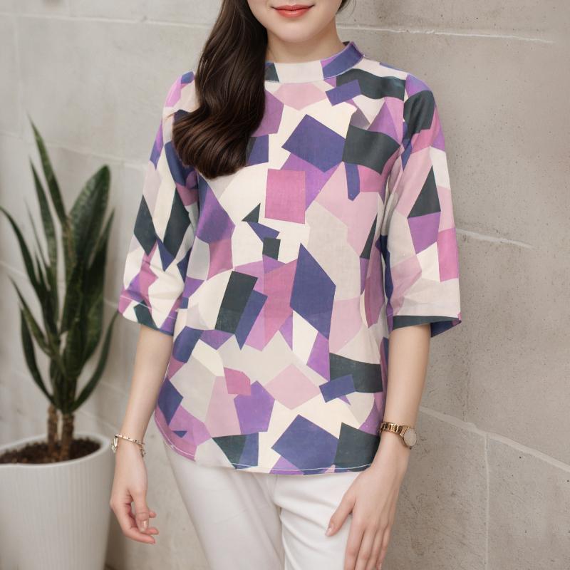 ZANZEA Women Casual Round Neck Loose Half Sleeve Print Blouse