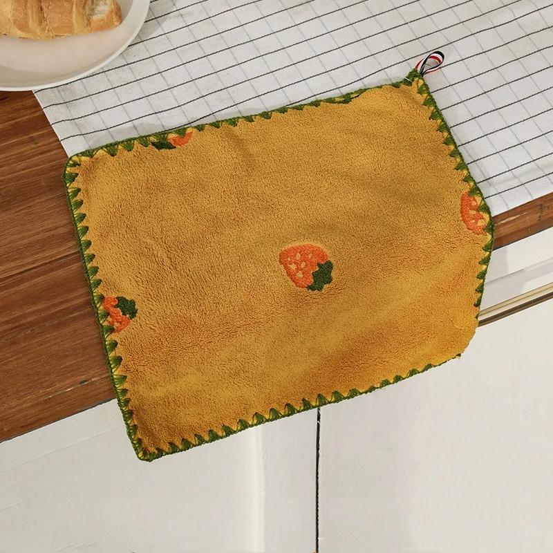 

Absorbent Hand Towel with Fruit Embroidery Super Soft Hangable Quick Dry Bathroom Kitchen 30x30cm жовтий