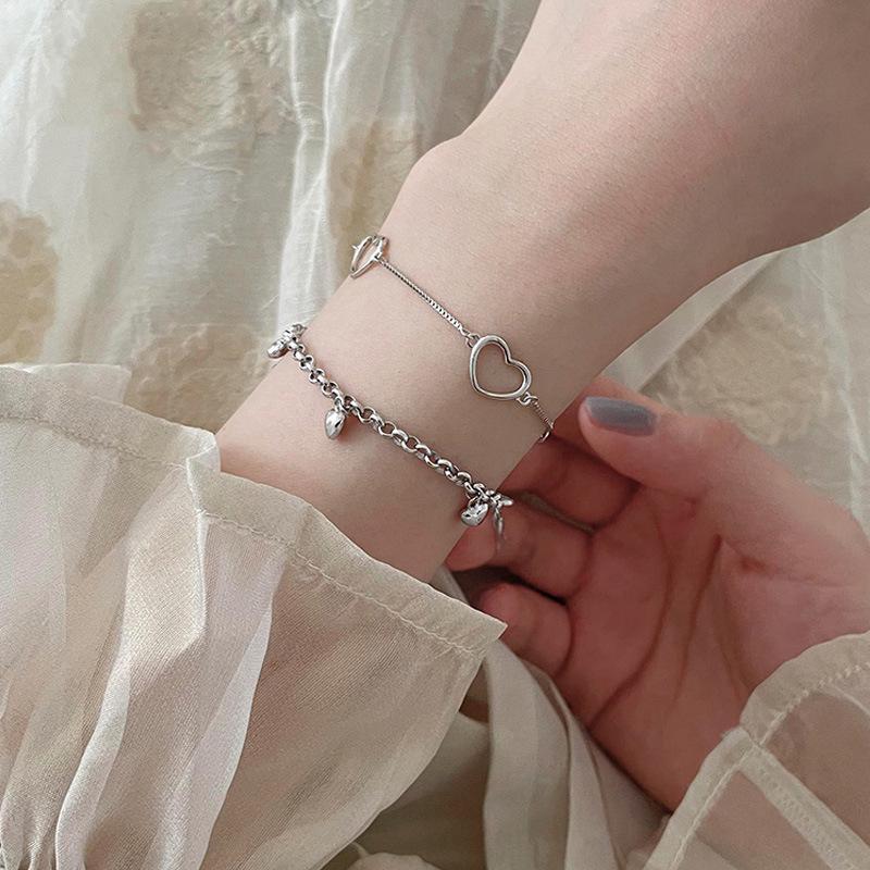 Sweet Heart Women's Double-Layer Hollow Heart & Bead Bracelet