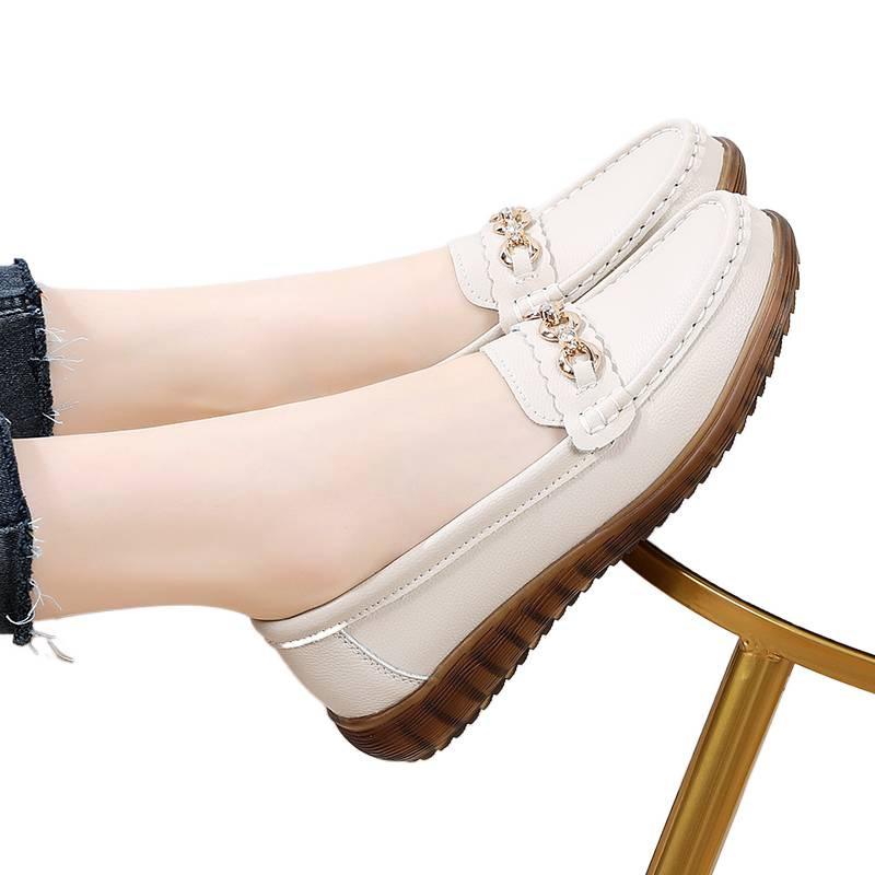 Cow tendon sole shoes are not tired of feet, leather shoes, single shoes, medium and soft soles, Doudou shoes.
