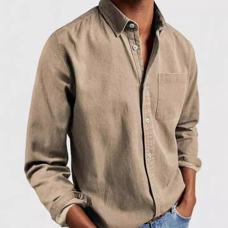 Spring Autumn Men's Casual Pocket Top Cotton Button Men's Long Sleeve Shirts Men