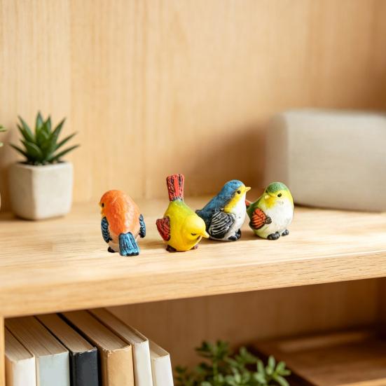 4PCS Bird Ornaments, Resin Waterproof Sunproof Bird Figurines, Simulation Texture Sculpture for Balcony Flower Pots Courtyard