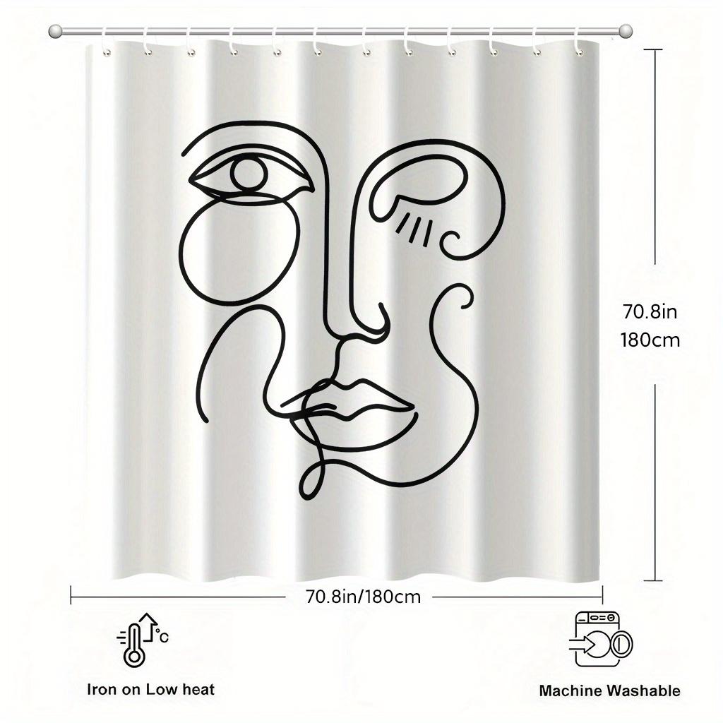 Contemporary Line Art Face Shower Curtain 1Pc With 12 Hooks For Bathroom Home Decor Polyester 2D Flat Print 70.8X70.8 Inch
