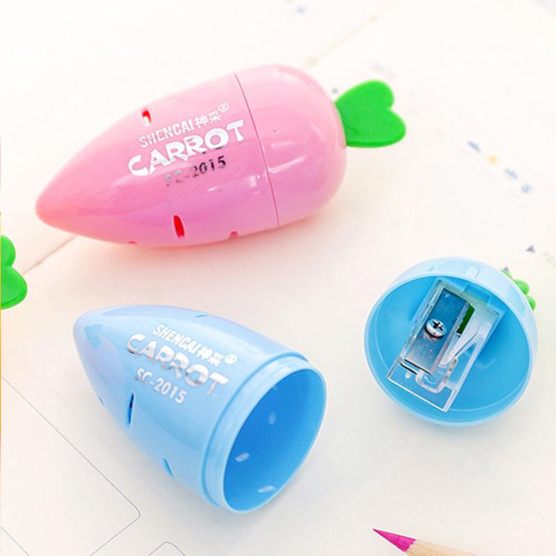 4pcs Manual Pencil Sharpener Colored Handheld Single Hole Carrot Pencil Sharpeners with Lid 4 Color For Kids School Supplies