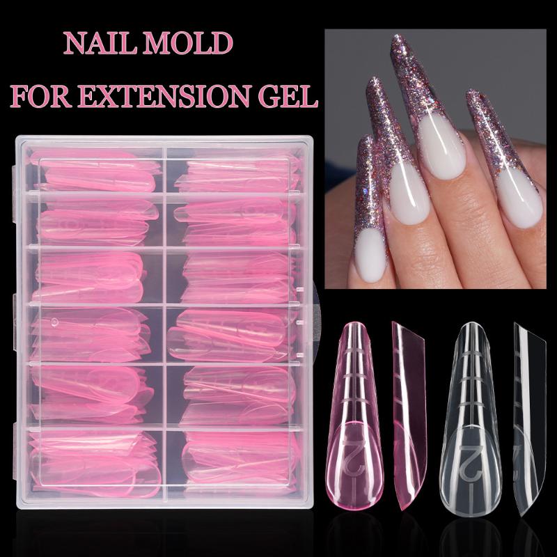 120 sztuk Form do Paznokci z Krawędzią i Podziałką Wewnątrz Końcówki do Akrylowych Paznokci Sztucznych Formy do Szybkiego Budowania Żelem Przedłużenie Górne Formy do Przedłużania