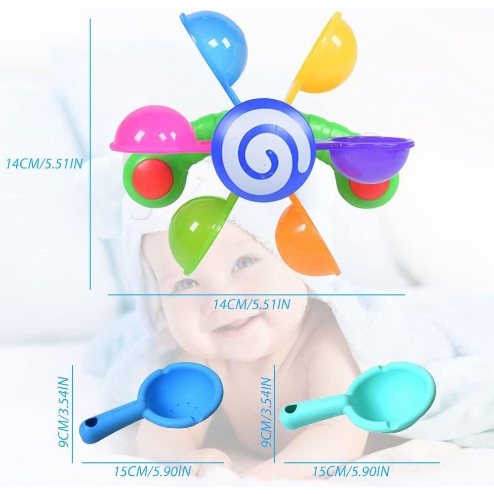 Baby Bath Toy Set,Bath Toy Set with 2 Spoons and Suction Cup,Water Toy Baby Colorful Water Wheels Water Toy Baby, Water Toy Bathing Fun for Girls Boys