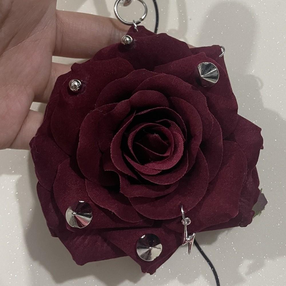Exquisite Design Handmade Rose Keychain Rose Shape Imitation Flowers Pendant Keychain Decoration