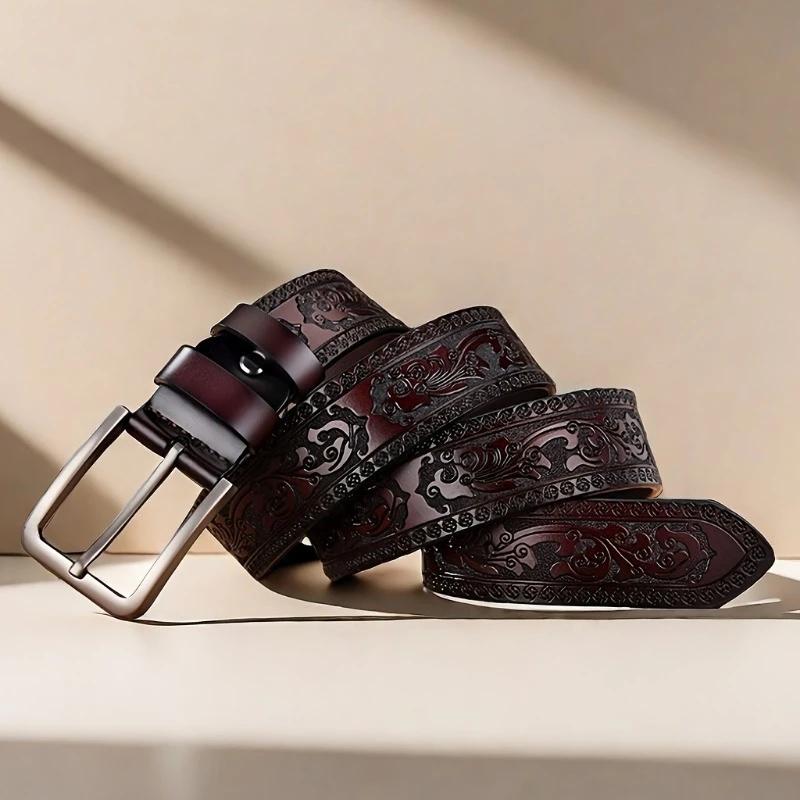 New Genuine Leather Men's Retro Western Style Fashionable Alloy Buckle Belt Men's High-end Luxury Brand Jeans Belt Women