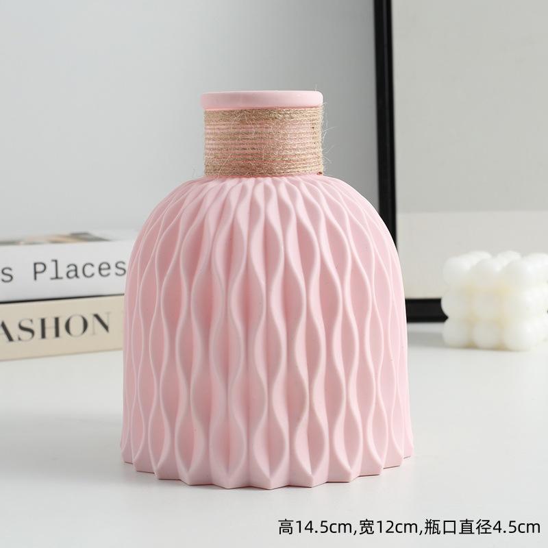 Nordic Style Plastic Vase, Simple Hemp Rope Bow Decor, Living Room Dry Flower Vase