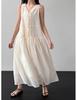 Johnature French Clear Fungus Edge A-line Korean Casual Loose Dresses Women Summer Sweet V-neck Sleeveless Dress