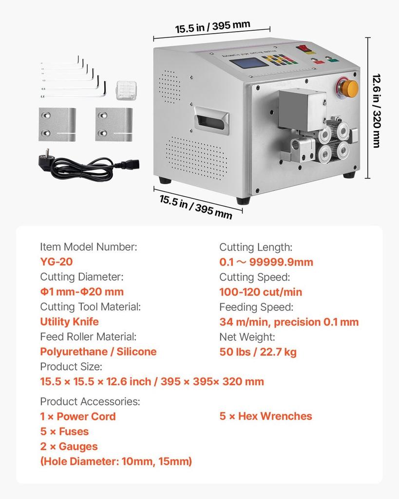 Auto Heat-Shrink Tube Cutter, Automatic Pipe Cutting Machine with LCD Display, 1mm-20mm Cutting Diameter, 0.1mm-99999.9mm Cutting Length, Ideal for