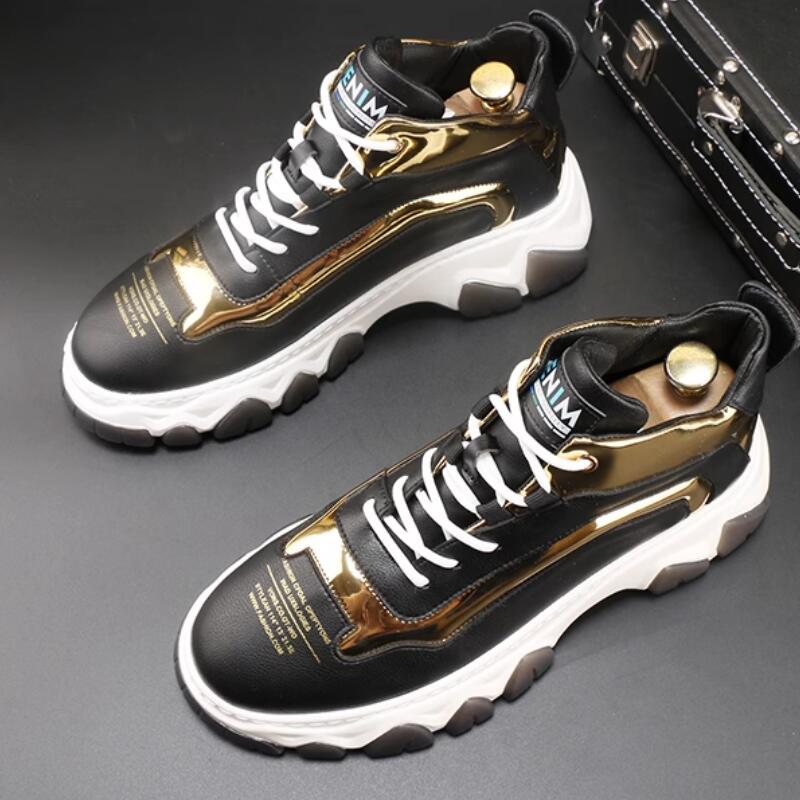 Fashion High-top sneakers thick-soled fashionable and casual leather boots trendy men's shoes white Chinese-style sports ankle boots A11