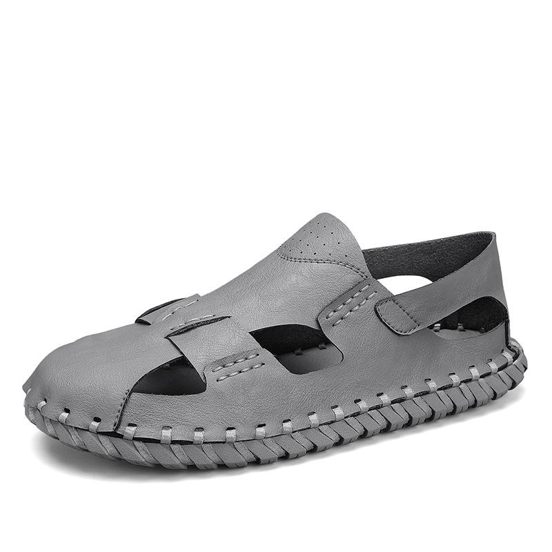 

Мужские сандалии, новые летние нескользящие износостойкие пляжные кожаные сандалии, уличные повседневные тапочки для вождения 43 серый