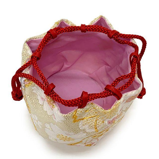 Used Shichi-Go-San Drawstring Purse, Kyoto Nishijin, Luxury Children's Drawstring, For Children's Kimonos and Hakamas, Gold Brocade Fabric, Comes in