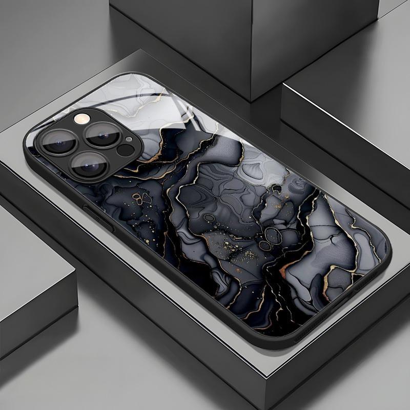 

Case For iPhone 17 Pro Max 16 15 14 13 12 11 7 8 Plus 17Air 16E XR XS X Black Marble Gradient Pattern Tempered Glass Phone Cover iPhone 7