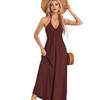 Fashion Sleeveless Party Sexy Dress Women Summer Clothing Backless Solid V-neck Loose Casual Dress Office Lady Elegant Pleated A-line Dresses 1077