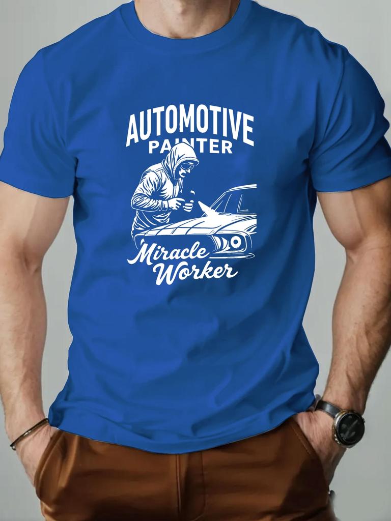 Man‘s T-shirt 100% Cotton Car repair Cartoon Printing Men Round Neck Casual Short Sleeve Summer Breathable Streetwear Top Tees