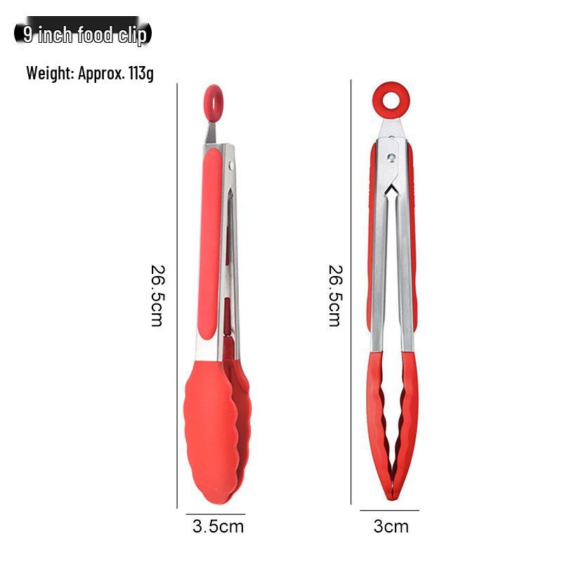 High-Temperature Resistant Silicone and Stainless Steel Food Tongs - Ideal for Barbecue, Roasting, and Bread.