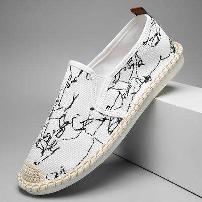 2024 New Classic White Men's Fisherman Loafers Fashion Print Canvas Shoes Man Flats Espadrilles Breathable Male Summer Footwear