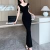 BEYANE Long Cabaret Tight Petite Party Stretch Club Cute Ribbed Maxi Length Dress, Dress, Off-the-Shoulder, Fit, Dress, Black, Long, Off-the-Shoulder,