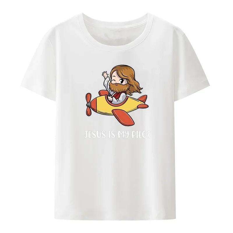 Moshi Jesus Desu Rolig T-shirt Kortärmad Andningsbara T-shirts Casual Toppar Mönster Roupas Överdimensionerade Högkvalitativa Mjuka Lösa