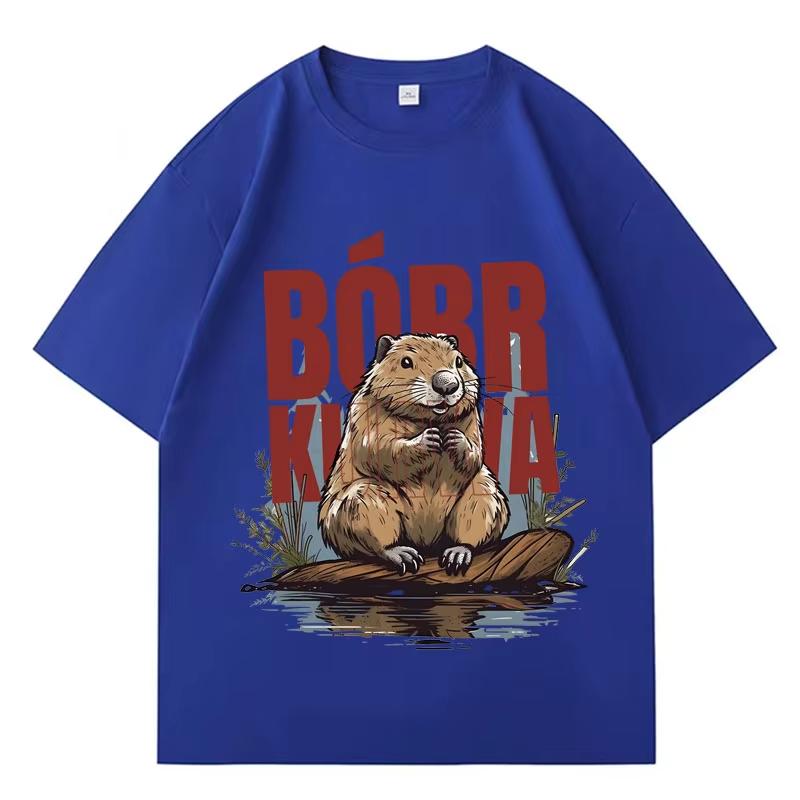 Bober Kurwa Bobr T-Shirts Lustiges Biber-Meme T-Shirt Herren Damen Baumwolle Klassisch Locker Übergröße Anime Kleidung